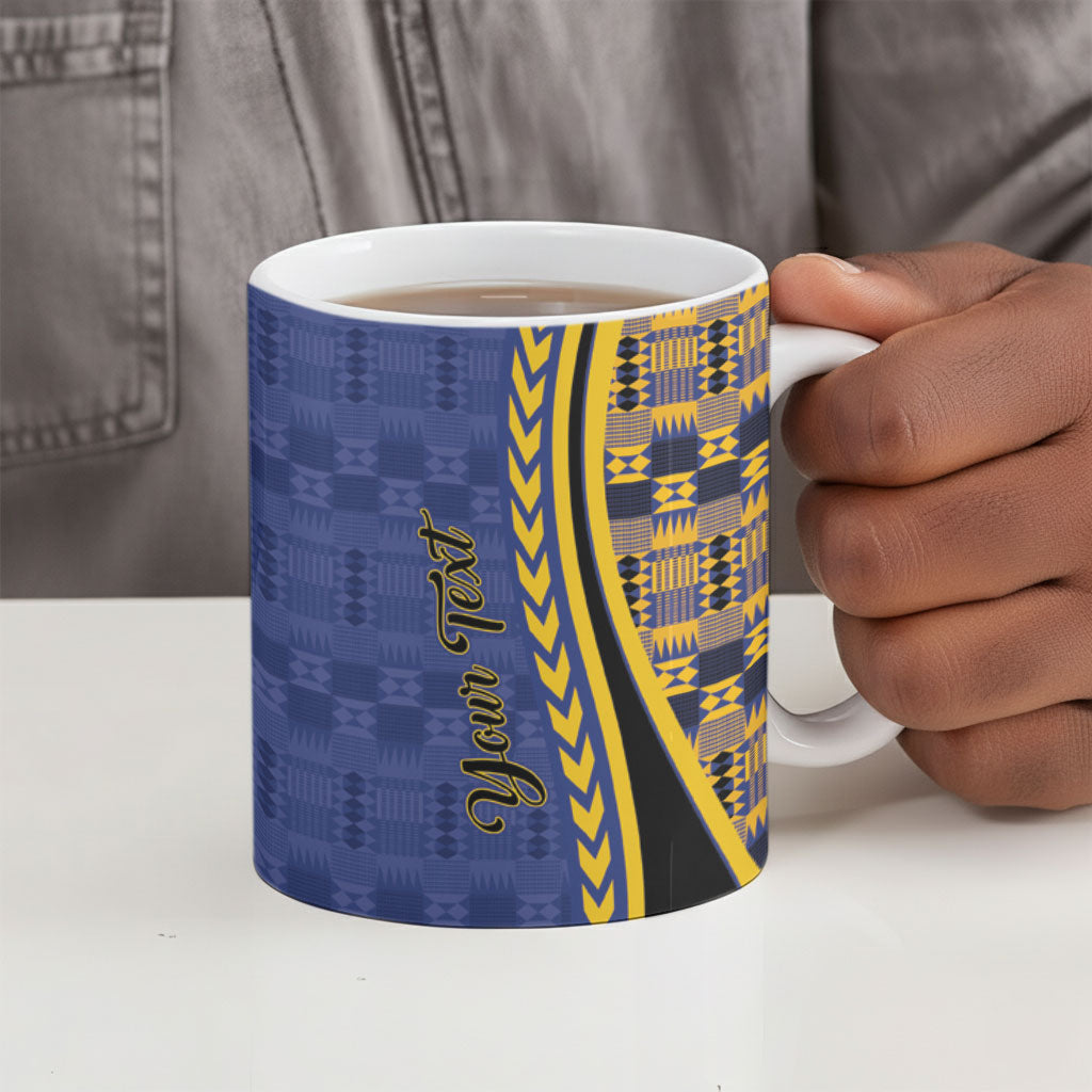 Personalized Barbados Trident Ceramic Mug Afro-Barbadians Kente Pattern