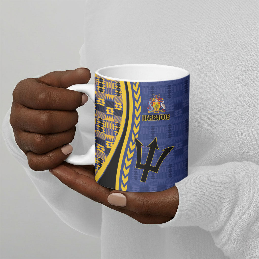 Personalized Barbados Trident Ceramic Mug Afro-Barbadians Kente Pattern