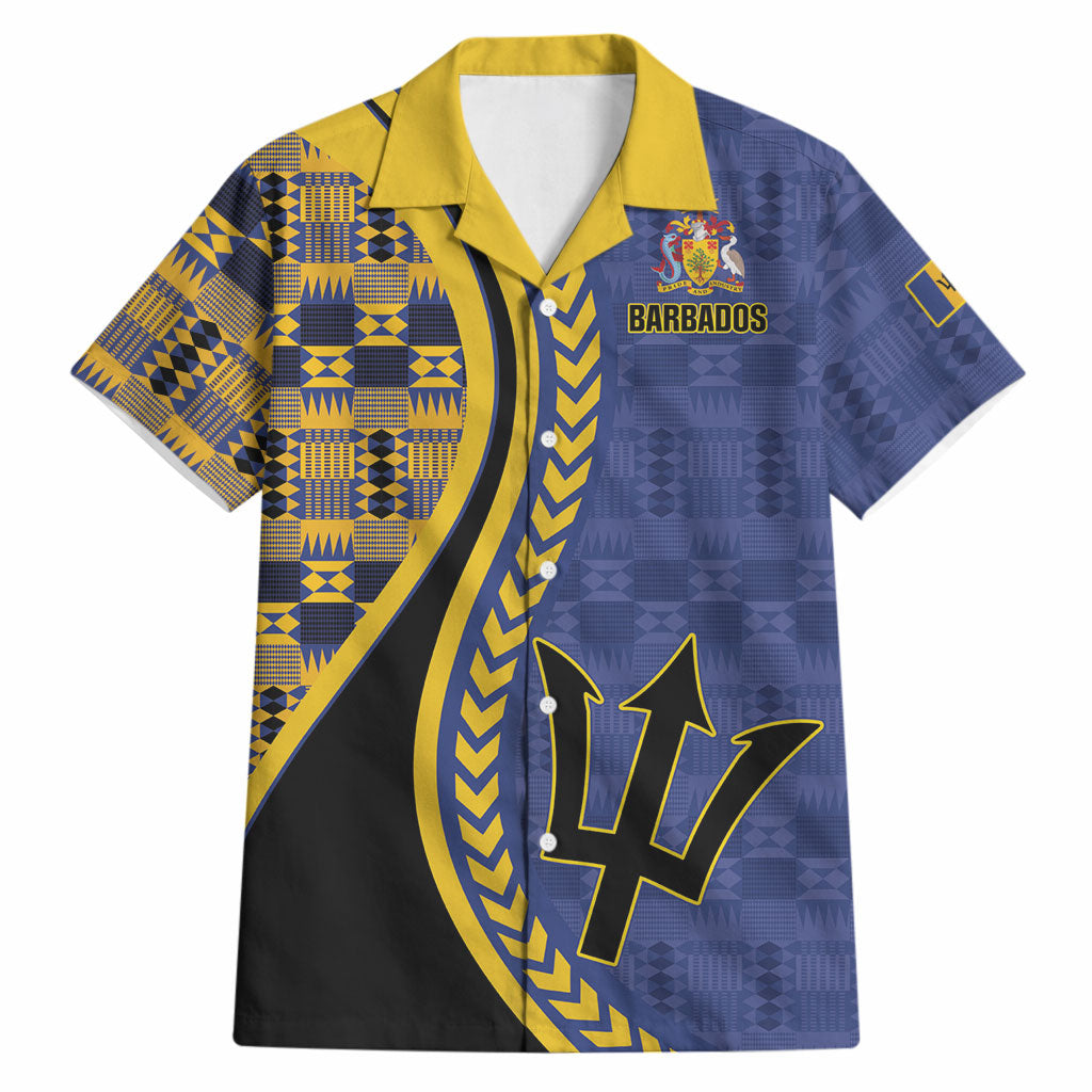 Personalized Barbados Trident Hawaiian Shirt Afro-Barbadians Kente Pattern