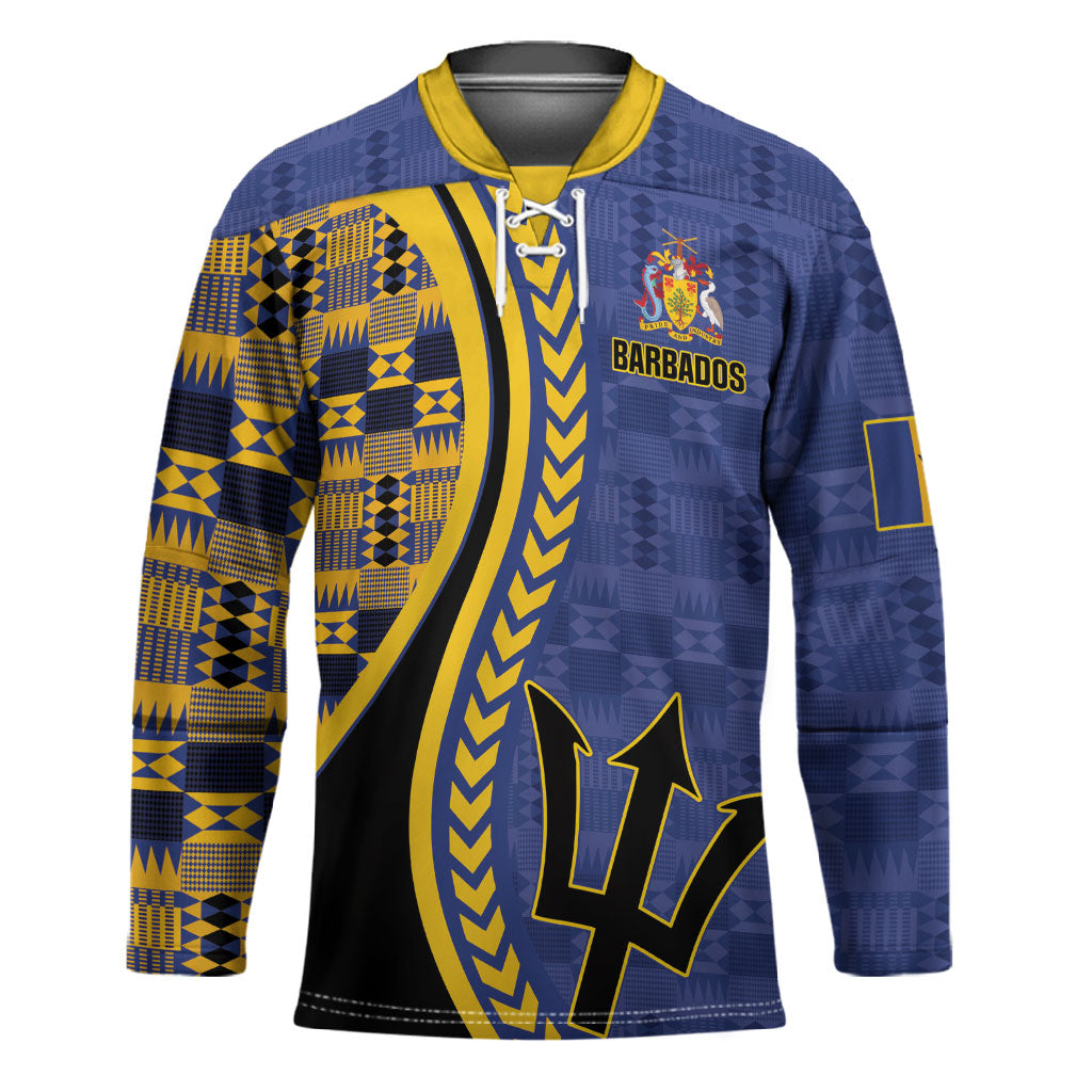 Personalized Barbados Trident Hockey Jersey Afro-Barbadians Kente Pattern
