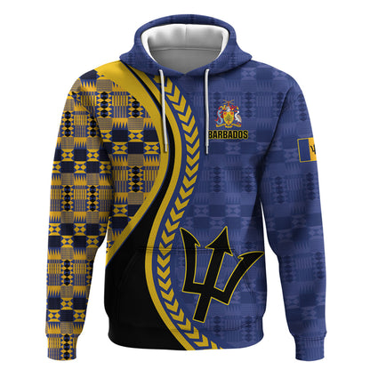 Personalized Barbados Trident Hoodie Afro-Barbadians Kente Pattern