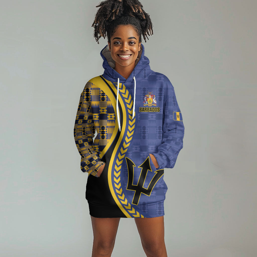 Personalized Barbados Trident Hoodie Dress Afro-Barbadians Kente Pattern