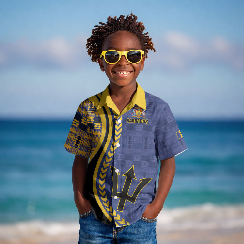 Personalized Barbados Trident Kid Hawaiian Shirt Afro-Barbadians Kente Pattern