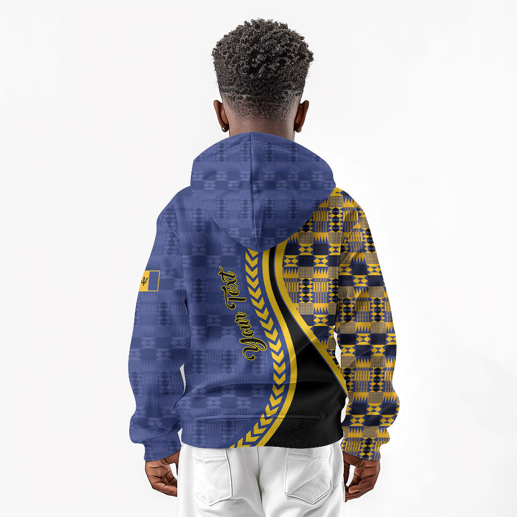 Personalized Barbados Trident Kid Hoodie Afro-Barbadians Kente Pattern