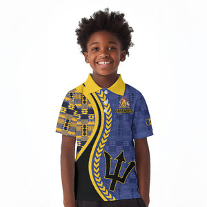Personalized Barbados Trident Kid Polo Shirt Afro-Barbadians Kente Pattern