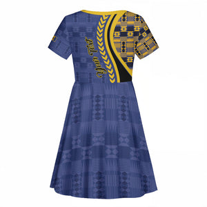 Personalized Barbados Trident Kid Short Sleeve Dress Afro-Barbadians Kente Pattern