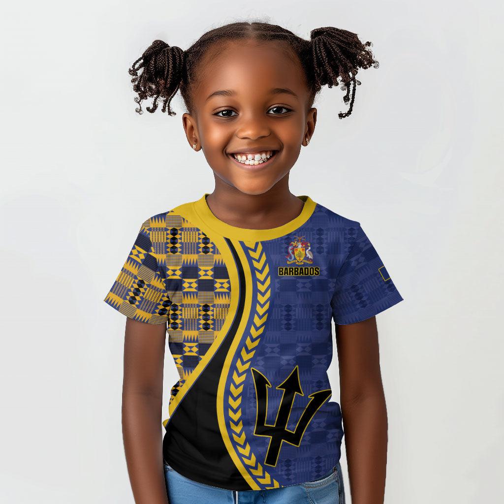 Personalized Barbados Trident Kid T shirt Afro-Barbadians Kente Pattern