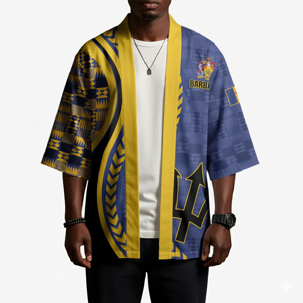 Personalized Barbados Trident Kimono Afro-Barbadians Kente Pattern