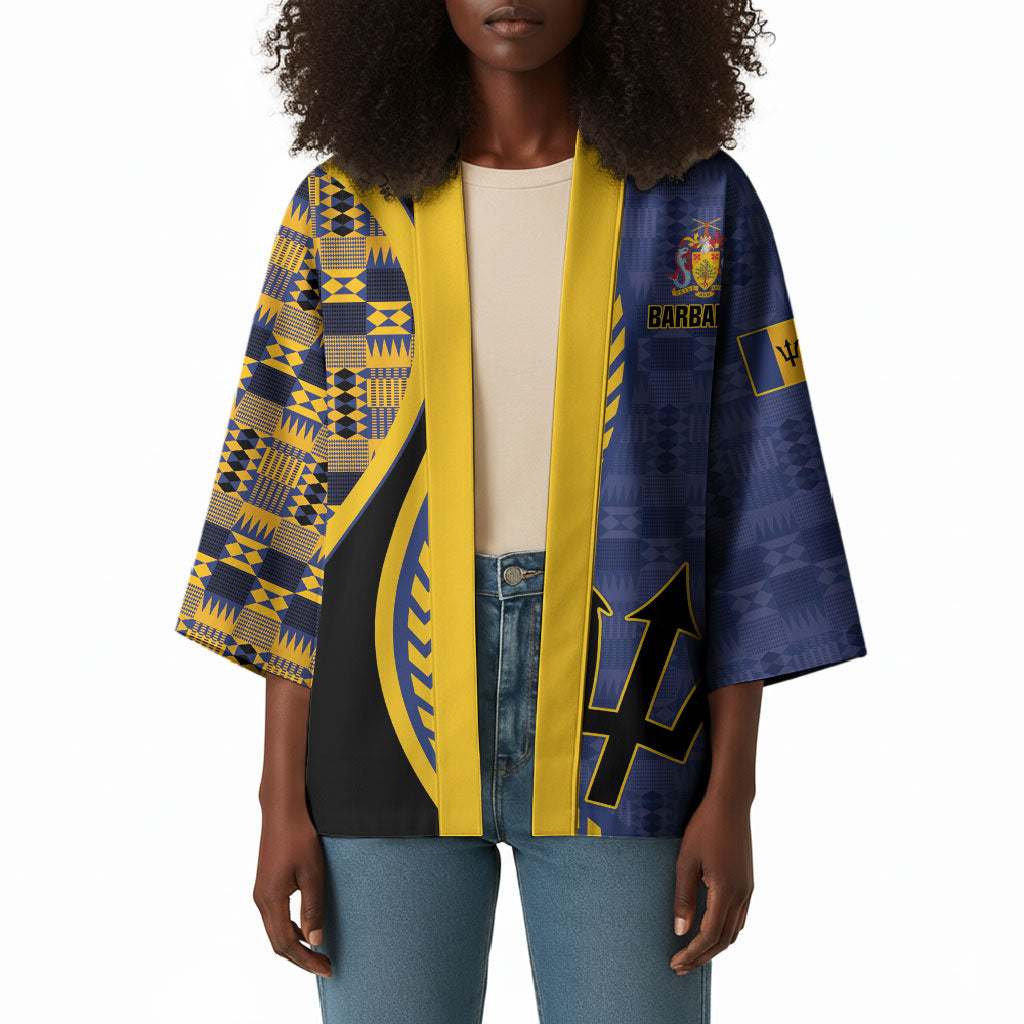 Personalized Barbados Trident Kimono Afro-Barbadians Kente Pattern