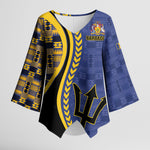 Personalized Barbados Trident Kimono Sleeve Blouse Afro-Barbadians Kente Pattern