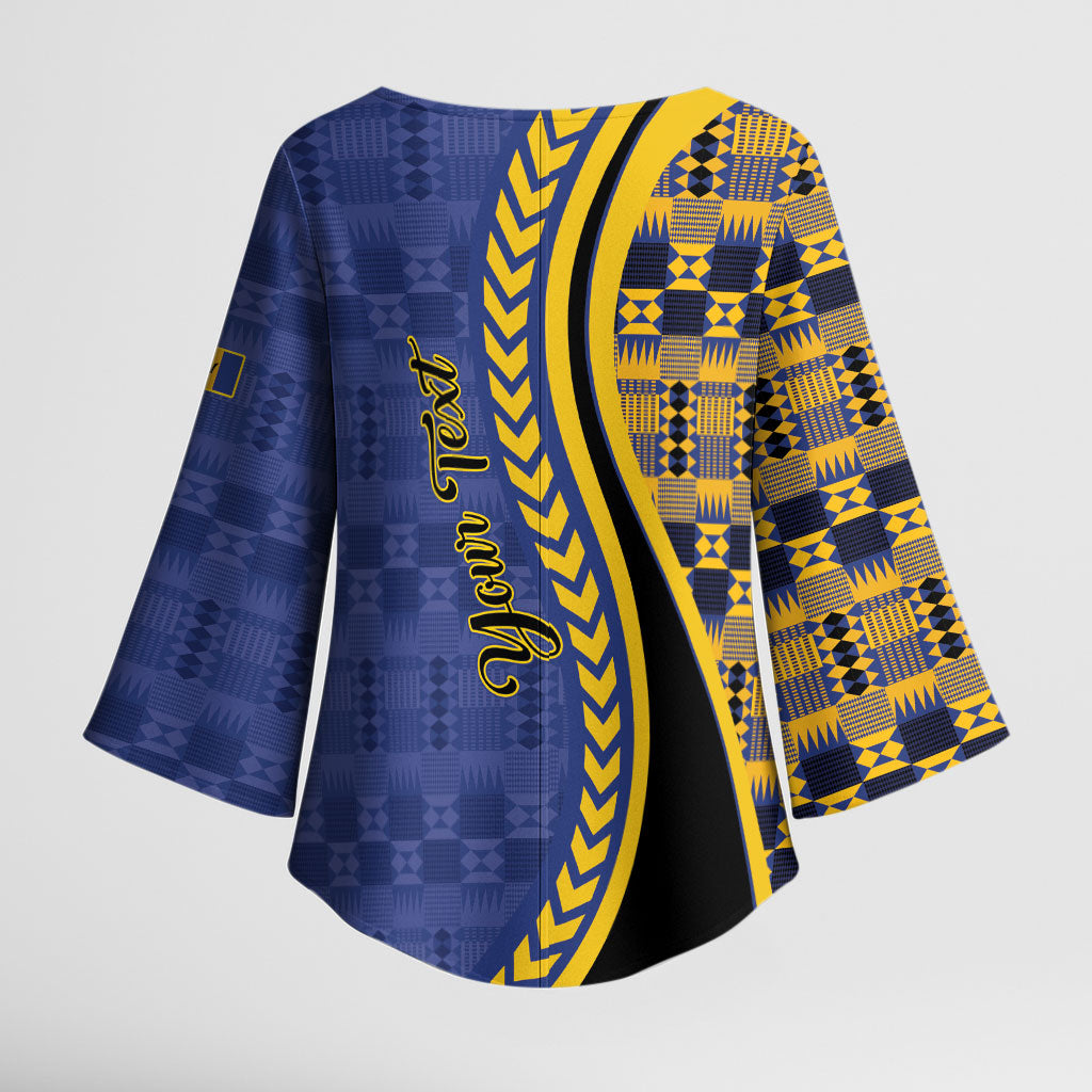 Personalized Barbados Trident Kimono Sleeve Blouse Afro-Barbadians Kente Pattern