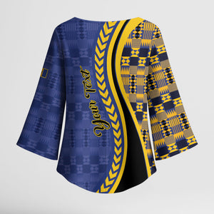 Personalized Barbados Trident Kimono Sleeve Blouse Afro-Barbadians Kente Pattern