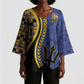 Personalized Barbados Trident Kimono Sleeve Blouse Afro-Barbadians Kente Pattern