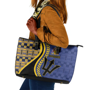 Barbados Trident Leather Tote Bag Afro-Barbadians Kente Pattern