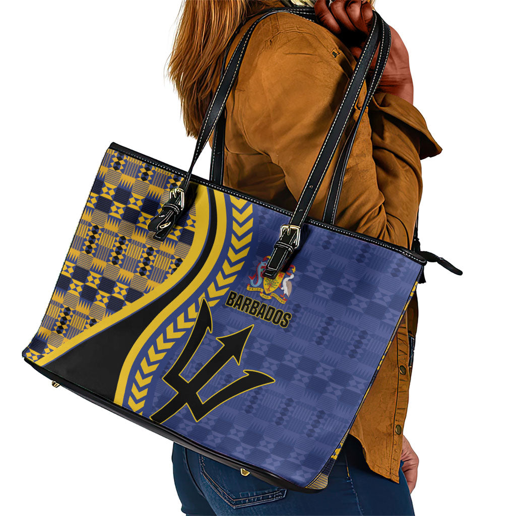 Barbados Trident Leather Tote Bag Afro-Barbadians Kente Pattern