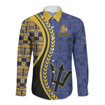 Personalized Barbados Trident Long Sleeve Button Shirt Afro-Barbadians Kente Pattern