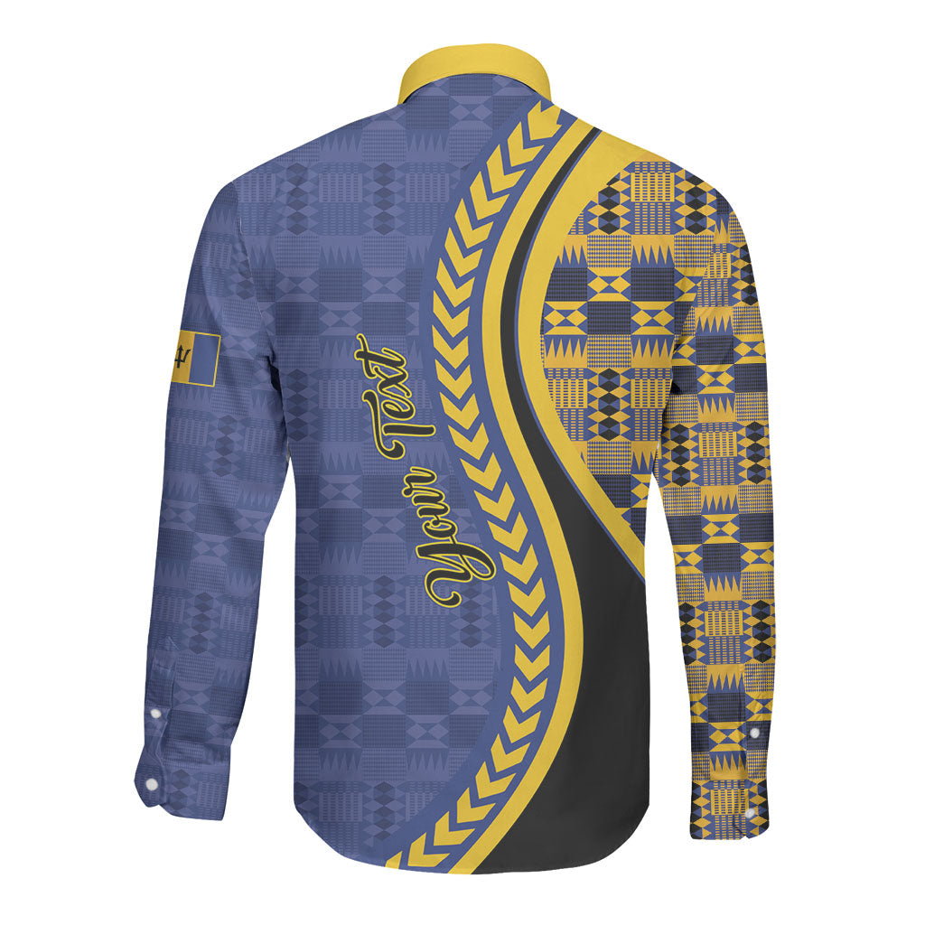 Personalized Barbados Trident Long Sleeve Button Shirt Afro-Barbadians Kente Pattern
