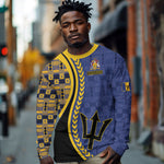 Personalized Barbados Trident Long Sleeve Shirt Afro-Barbadians Kente Pattern