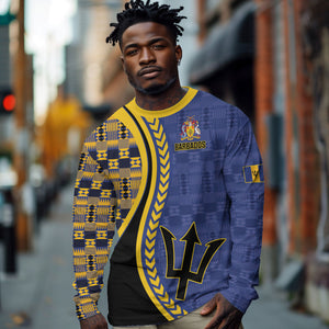 Personalized Barbados Trident Long Sleeve Shirt Afro-Barbadians Kente Pattern