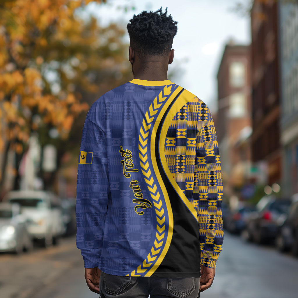 Personalized Barbados Trident Long Sleeve Shirt Afro-Barbadians Kente Pattern