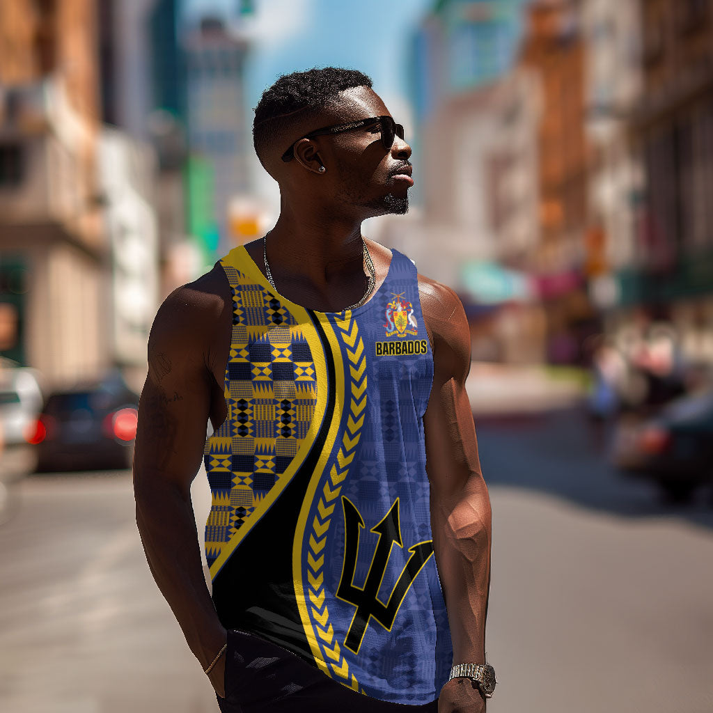 Personalized Barbados Trident Men Tank Top Afro-Barbadians Kente Pattern