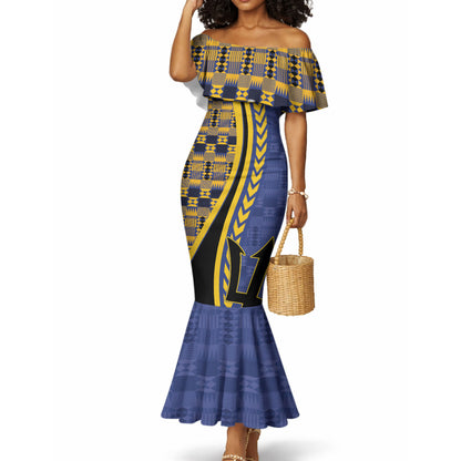 Personalized Barbados Trident Mermaid Dress Afro-Barbadians Kente Pattern