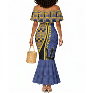 Personalized Barbados Trident Mermaid Dress Afro-Barbadians Kente Pattern