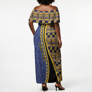 Personalized Barbados Trident Off Shoulder Maxi Dress Afro-Barbadians Kente Pattern