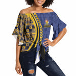 Personalized Barbados Trident Off Shoulder Wrap Waist Top Afro-Barbadians Kente Pattern