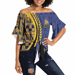 Personalized Barbados Trident Off Shoulder Wrap Waist Top Afro-Barbadians Kente Pattern