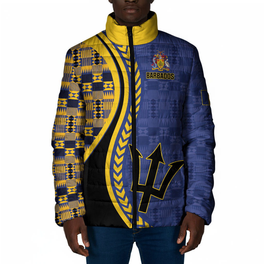 Personalized Barbados Trident Padded Jacket Afro-Barbadians Kente Pattern