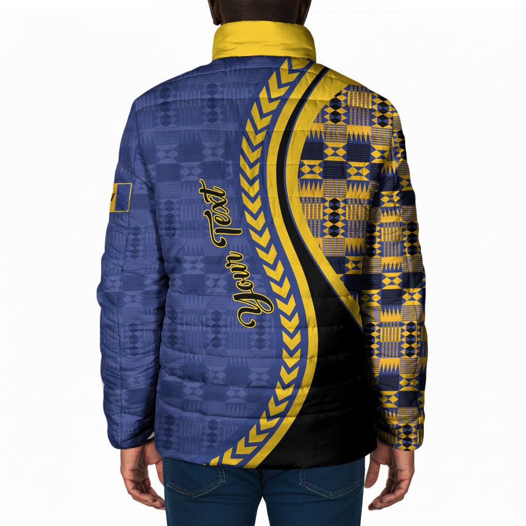 Personalized Barbados Trident Padded Jacket Afro-Barbadians Kente Pattern