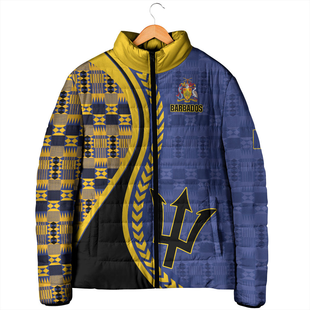 Personalized Barbados Trident Padded Jacket Afro-Barbadians Kente Pattern