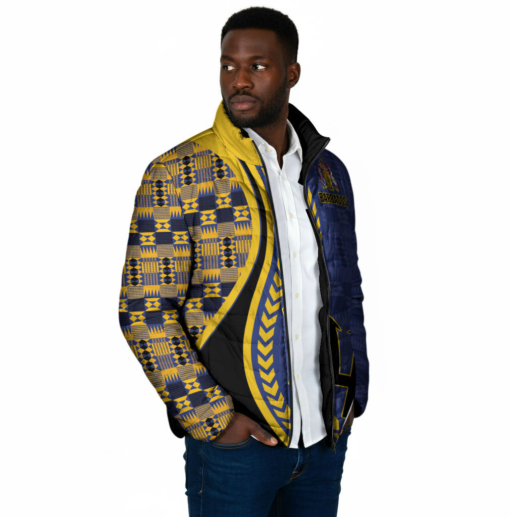 Personalized Barbados Trident Padded Jacket Afro-Barbadians Kente Pattern