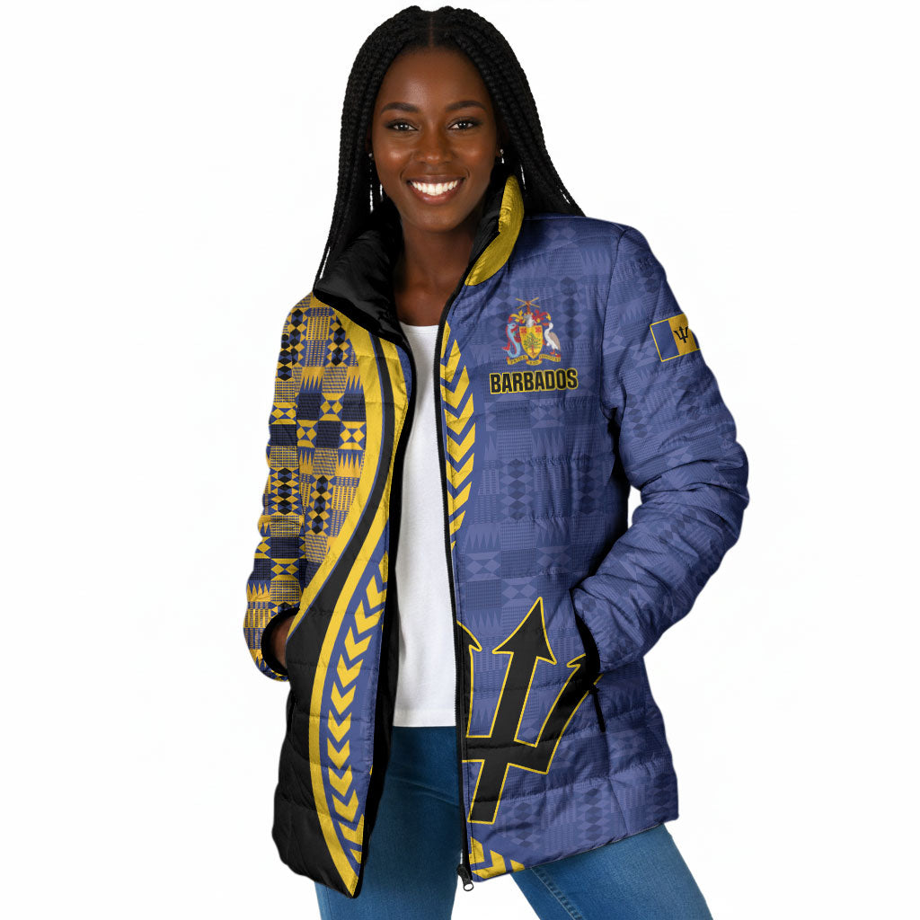 Personalized Barbados Trident Padded Jacket Afro-Barbadians Kente Pattern