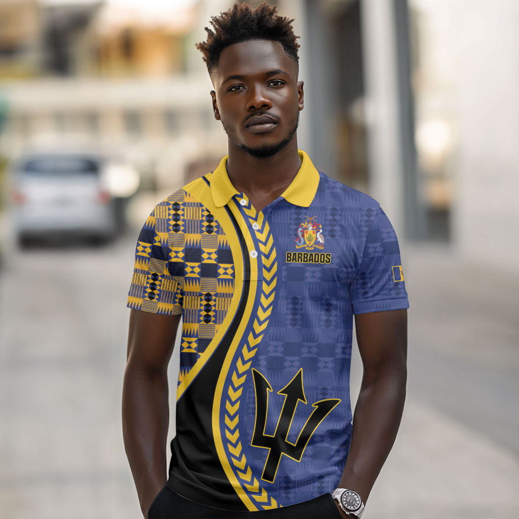 Personalized Barbados Trident Polo Shirt Afro-Barbadians Kente Pattern