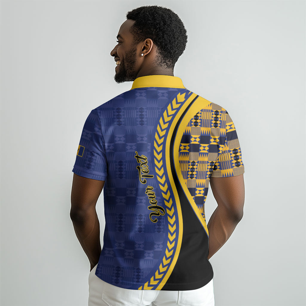 Personalized Barbados Trident Polo Shirt Afro-Barbadians Kente Pattern