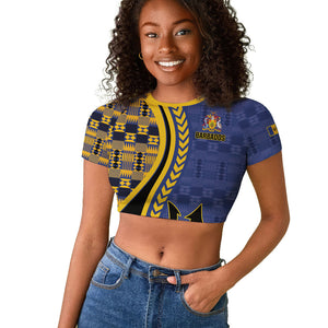 Personalized Barbados Trident Raglan Cropped T shirt Afro-Barbadians Kente Pattern