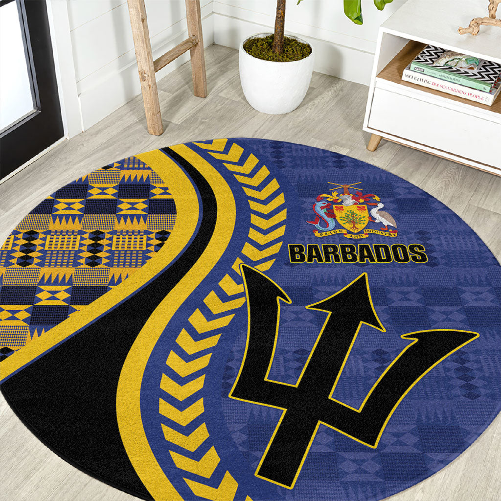 Barbados Trident Round Carpet Afro-Barbadians Kente Pattern