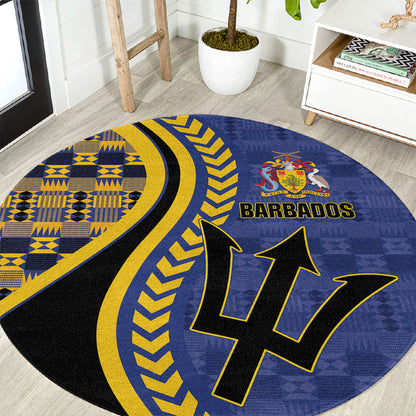 Barbados Trident Round Carpet Afro-Barbadians Kente Pattern