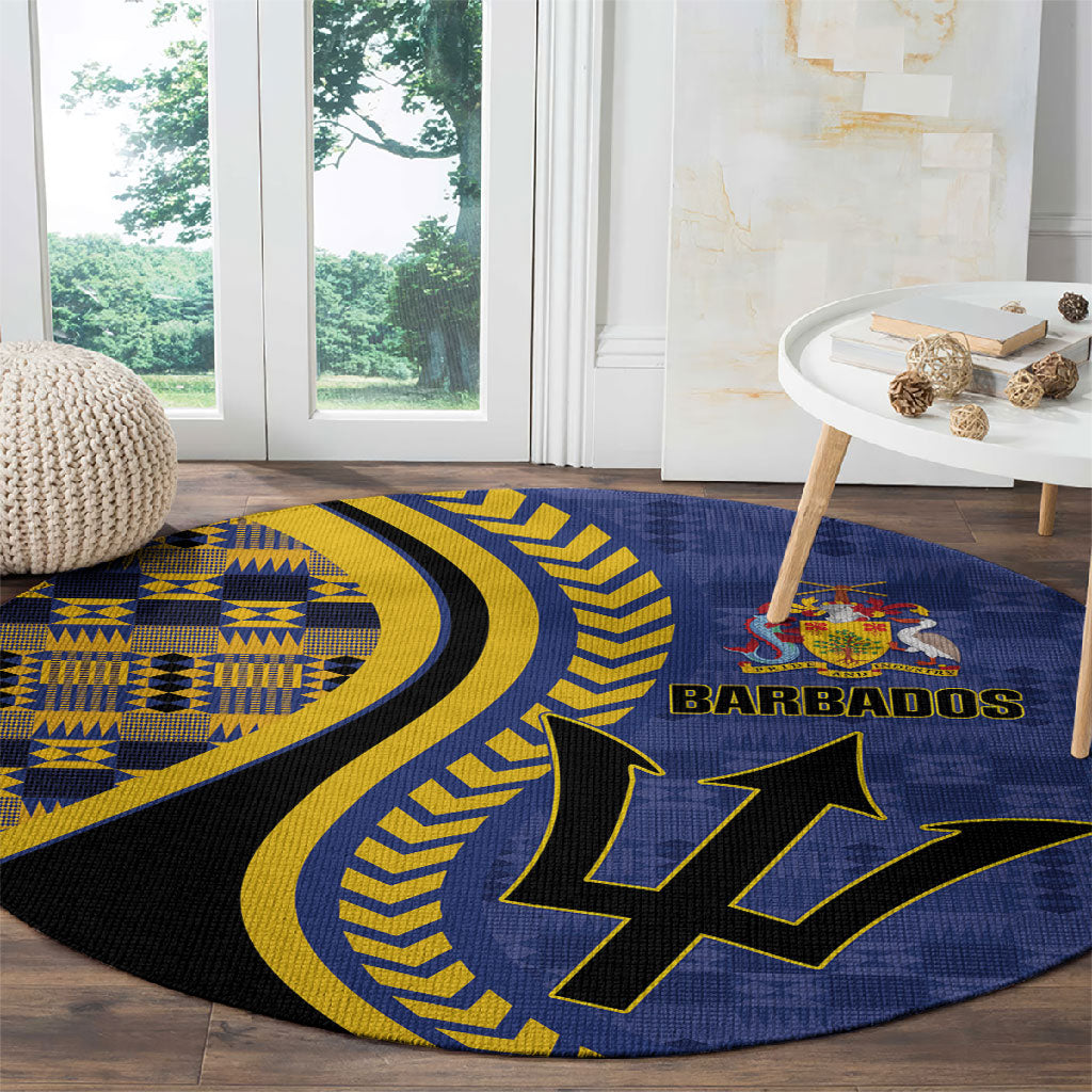 Barbados Trident Round Carpet Afro-Barbadians Kente Pattern