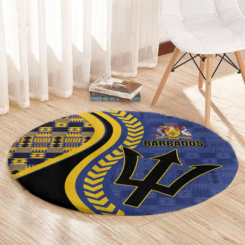 Barbados Trident Round Carpet Afro-Barbadians Kente Pattern