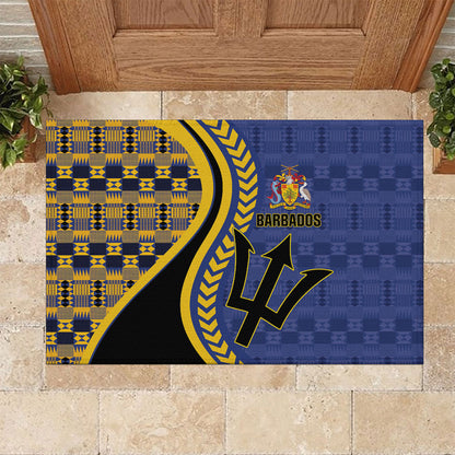 Barbados Trident Rubber Doormat Afro-Barbadians Kente Pattern