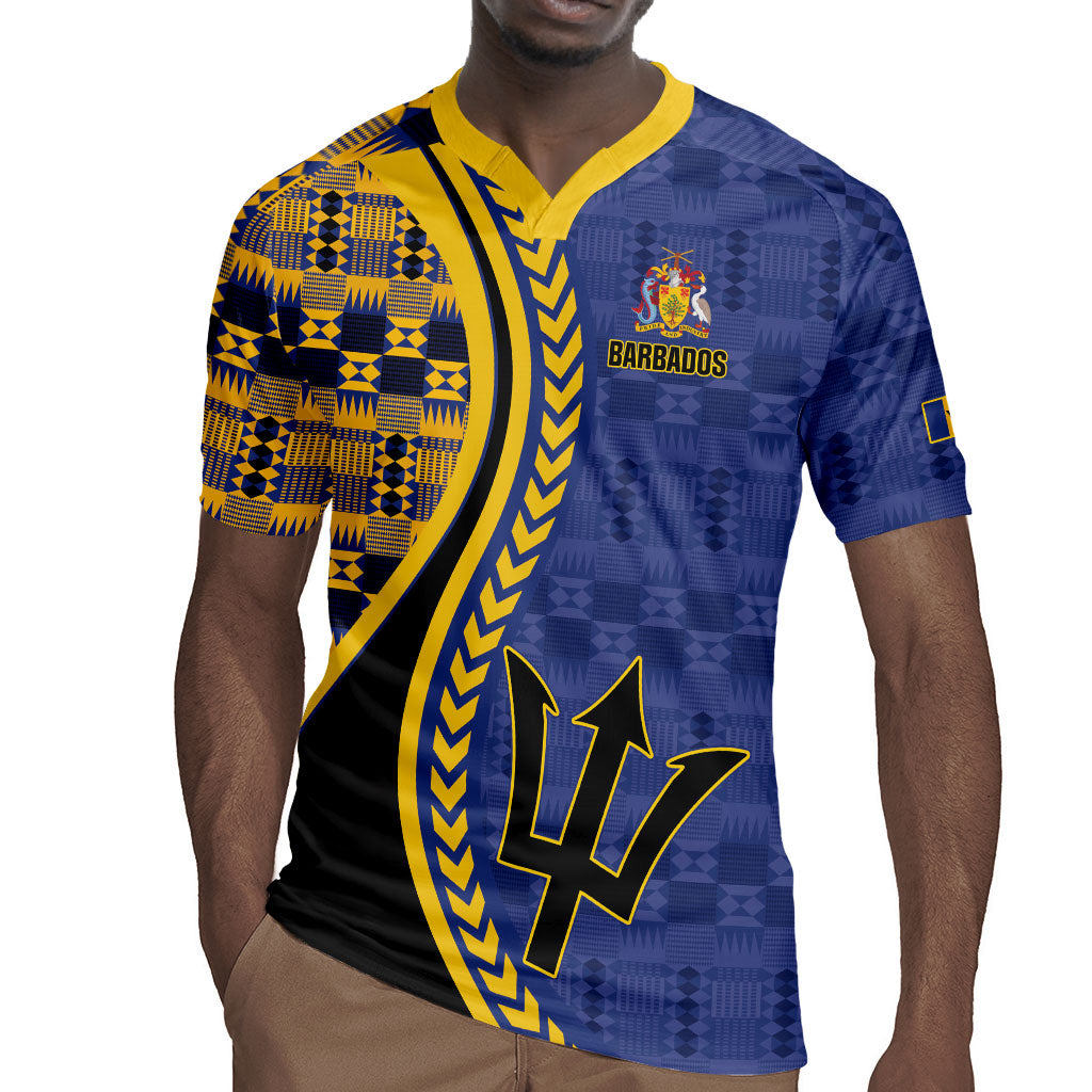 Personalized Barbados Trident Rugby Jersey Afro-Barbadians Kente Pattern
