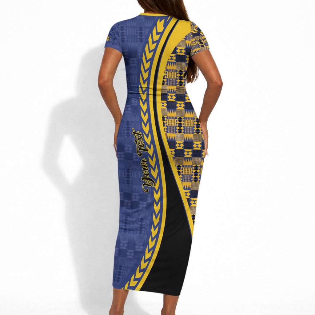 Personalized Barbados Trident Short Sleeve Bodycon Dress Afro-Barbadians Kente Pattern