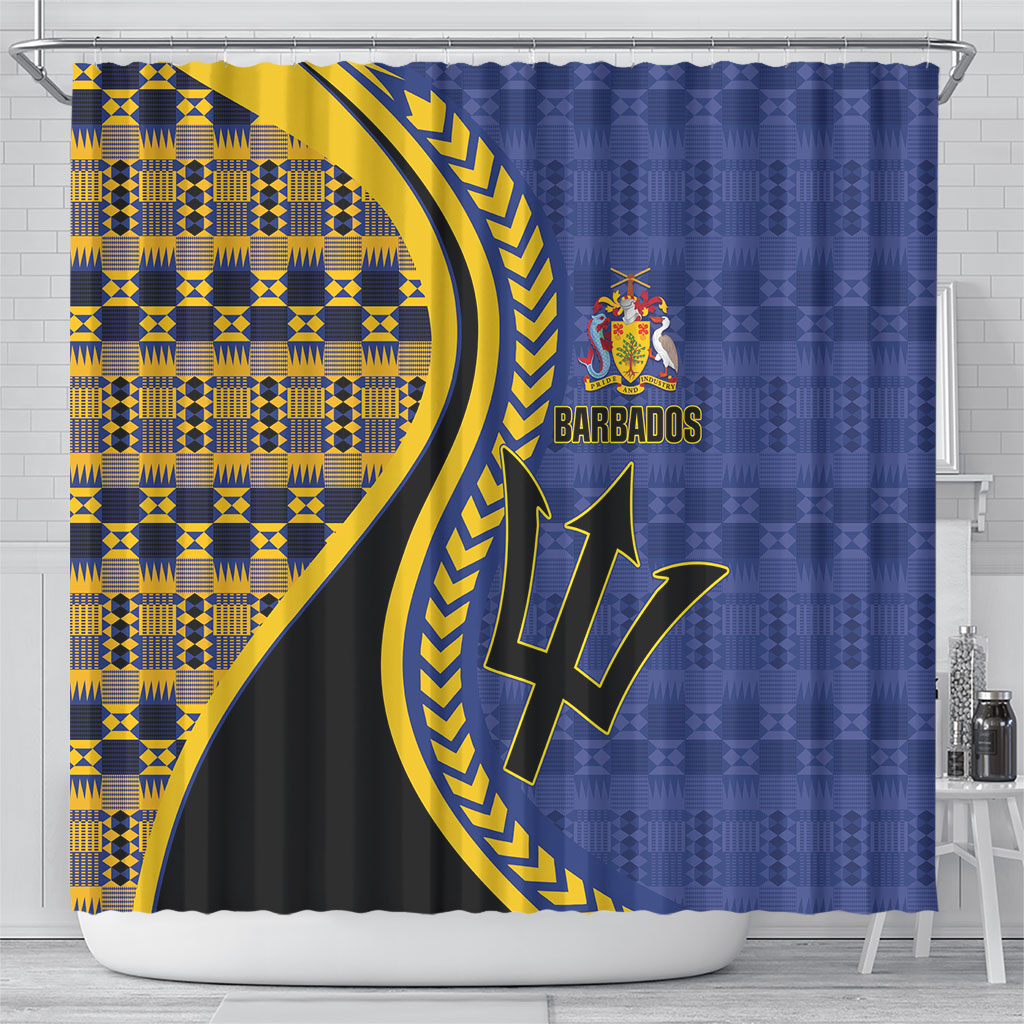 Barbados Trident Shower Curtain Afro-Barbadians Kente Pattern