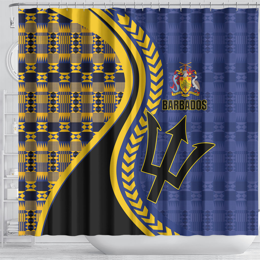 Barbados Trident Shower Curtain Afro-Barbadians Kente Pattern