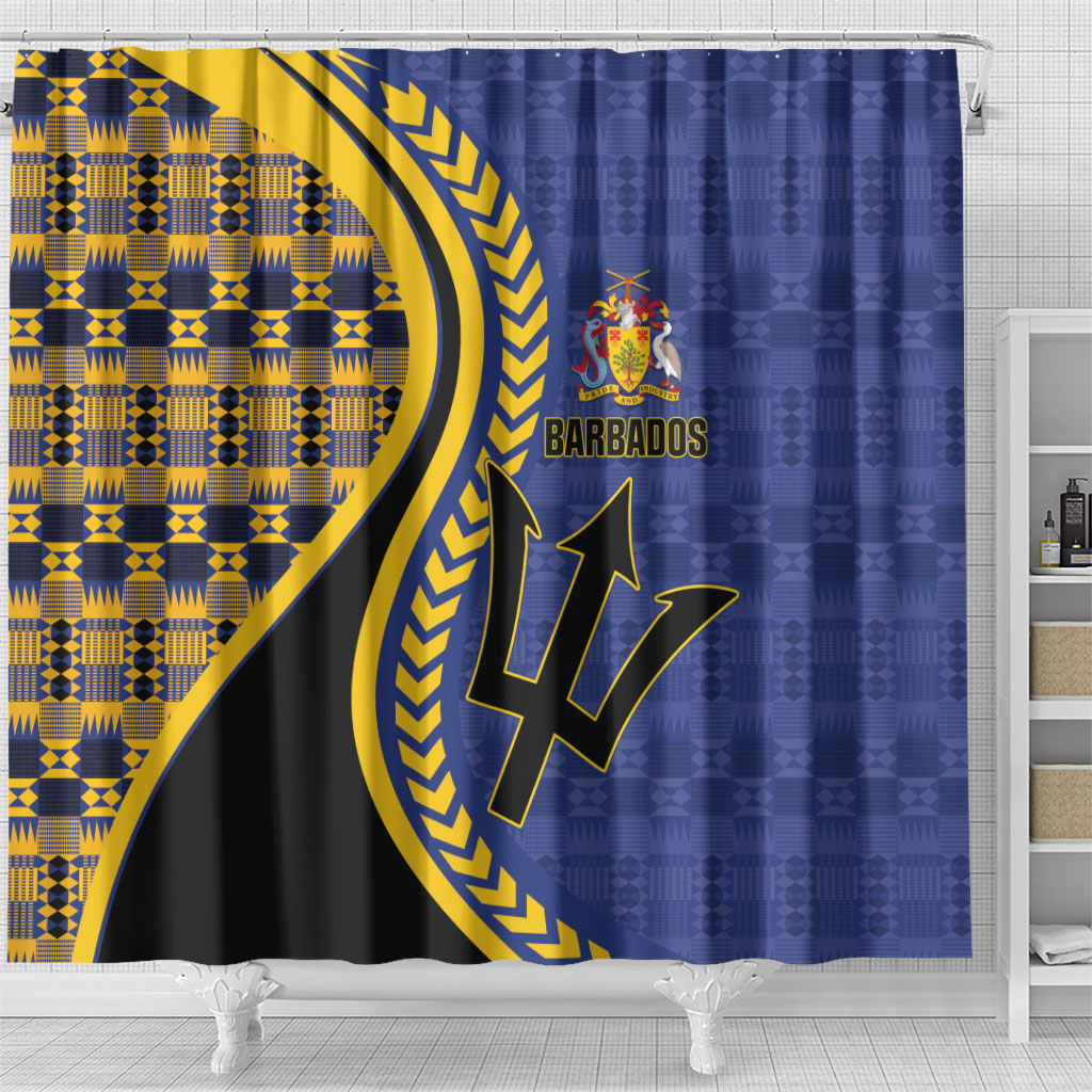 Barbados Trident Shower Curtain Afro-Barbadians Kente Pattern