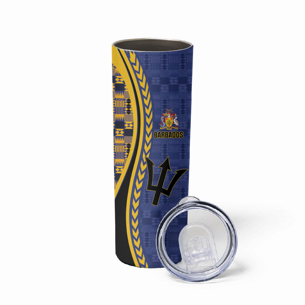 Personalized Barbados Trident Skinny Tumbler Afro-Barbadians Kente Pattern
