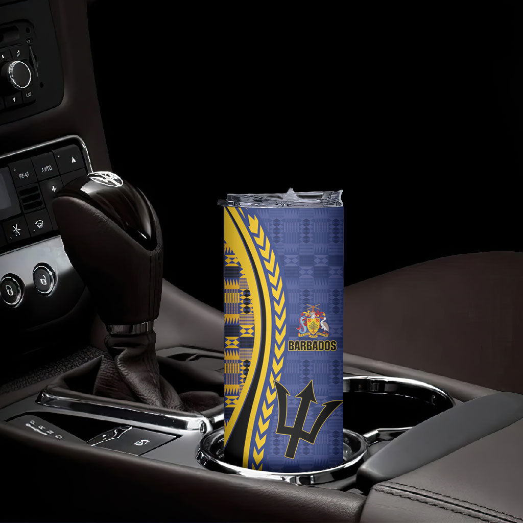 Personalized Barbados Trident Skinny Tumbler Afro-Barbadians Kente Pattern